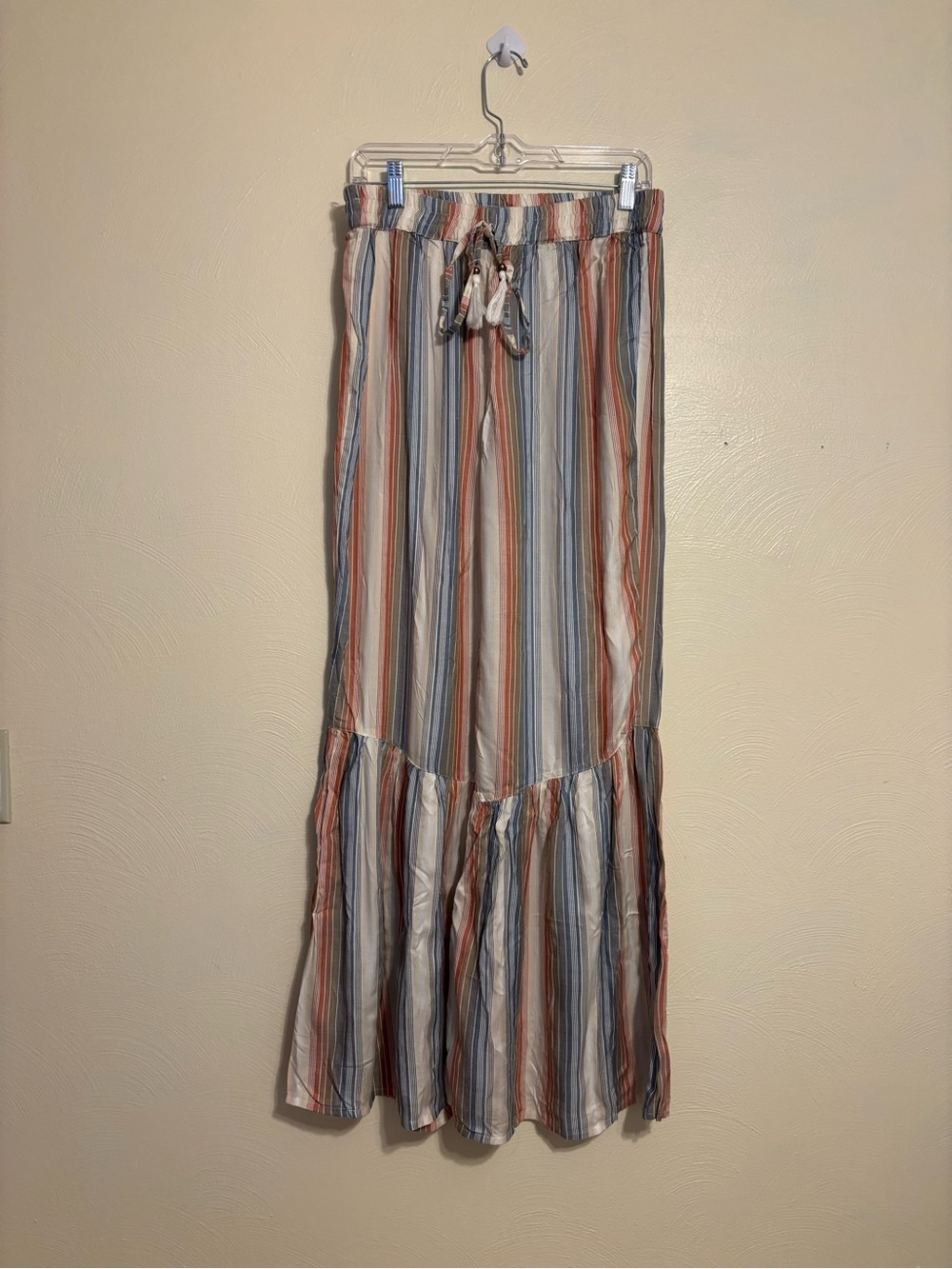 🌿 Angie Striped Wide Leg Palazzo Pants Boho Beach Rayon Size Large
